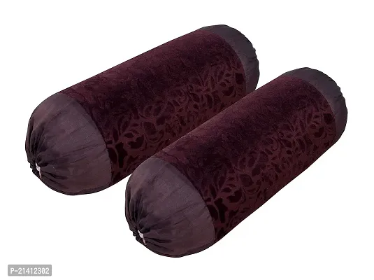 Alluring Retails Polyester Blend Super-Soft Velvet Touch Bolster Cover (Brown , 16 x 30 inches ) - Set of 2-thumb0