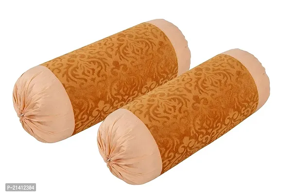 Alluring Retails Polyester Blend Super-Soft Velvet Touch Bolster Cover (Beige, 16 x 30 inches ) - Set of 2-thumb0