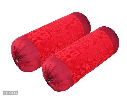 Alluring Retails Polyester Blend Super-Soft Velvet Touch Bolster Cover (Red, 16 x 30 inches ) - Set of 2-thumb0