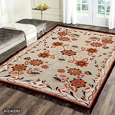 Alluring Retails Premium Chenille Carpet for Living Room Carpet, Area Rug, Durries, Polycotton Abstract Design Multipurpose Foldable Modern Carpet (4.5 ft. x 6 ft.) Brown-Mustard-thumb0