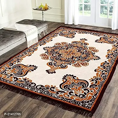 Alluring Retails Premium Chenille Carpet for Living Room Carpet, Area Rug, Durries, Polycotton Abstract Design Multipurpose Foldable Modern Carpet (4.5 ft. x 6 ft.) Brown-Mustard