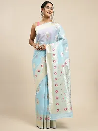 Stylish Linen Saree With Blouse Piece For Women-thumb1