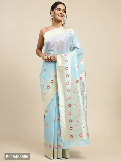 Stylish Linen Saree With Blouse Piece For Women-thumb2
