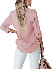 Raza Enterprises Women and Girls Fancy Women Formal Shirt | Shirts for Women Stylish Western | Women Shirts Stylish Western [Crepe,Shirt] (Small, Pink)-thumb3