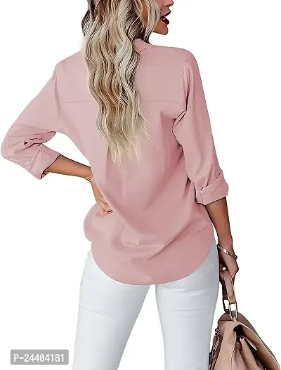 Raza Enterprises Women and Girls Fancy Women Formal Shirt | Shirts for Women Stylish Western | Women Shirts Stylish Western [Crepe,Shirt] (Small, Pink)-thumb4