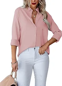 Raza Enterprises Women and Girls Fancy Women Formal Shirt | Shirts for Women Stylish Western | Women Shirts Stylish Western [Crepe,Shirt] (Small, Pink)-thumb1