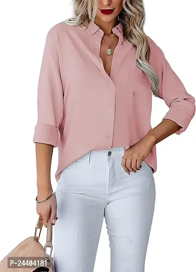 Raza Enterprises Women and Girls Fancy Women Formal Shirt | Shirts for Women Stylish Western | Women Shirts Stylish Western [Crepe,Shirt] (Small, Pink)-thumb2