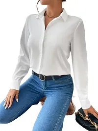 Women Girls Plain Cotton Blend Shirt Fancy Women Formal Shirts for Women Stylish Western Plain Shirts for Women Office Wear Plain Cotton Blend Shirts for Women [Crepe Shirt](X-Large, White)-thumb1