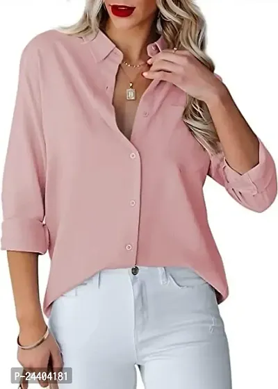 Raza Enterprises Women and Girls Fancy Women Formal Shirt | Shirts for Women Stylish Western | Women Shirts Stylish Western [Crepe,Shirt] (Small, Pink)-thumb0