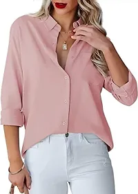 Raza Enterprises Women and Girls Fancy Women Formal Shirt | Shirts for Women Stylish Western | Women Shirts Stylish Western [Crepe,Shirt] (Small, Pink)-thumb2