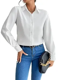 Raza Enterprises Women Girls Plain Cotton Blend Shirt Fancy Women Formal Shirt | Shirts for Women Stylish Western | Plain Shirts for Women Office Wear | Plain Cotton Shirts for Women (Small, White)-thumb1