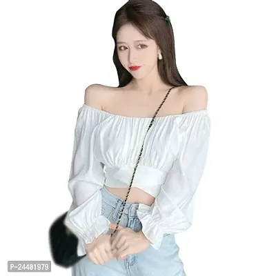 Women's Casual Slim Fit Crop Tops Tunic Tops Long Sleeve Blouses Summer/Spring Rib Pleated Cotton Blend Crop Top