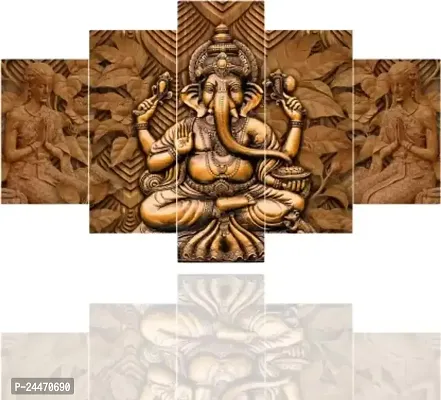 Ganesha Religious 5 Piece Panel MDF Painting Digital Reprint 17 inch x 30 inch Painting  (With Frame, Pack of 5)-thumb0