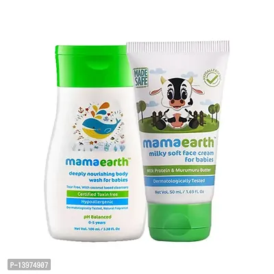 Mamaearth Deeply Nourishing Body Wash And Milky Soft Natural Baby Face Cream For Babies