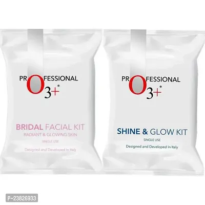 O3+ Bridal Facial Kit for Radiant  Glowing Skin (54gm+66ml) + O3+ Shine  Glow Facial Kit For Instant Glow (32gm+6ml) Pack of 2-thumb0