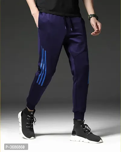 Navy Blue Polyester Joggers For Men-thumb2
