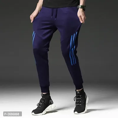 Navy Blue Polyester Joggers For Men-thumb0