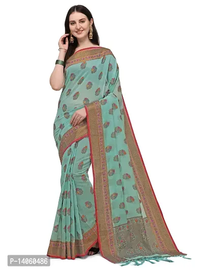 Party Wear Cerulean Colour Woven Silk Embelished Work Festival Saree-thumb0