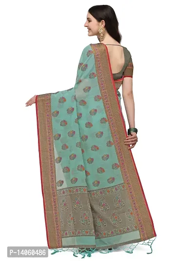 Party Wear Cerulean Colour Woven Silk Embelished Work Festival Saree-thumb3