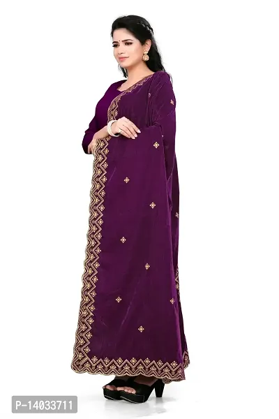 Wine Color Velvet Dupatta-thumb3