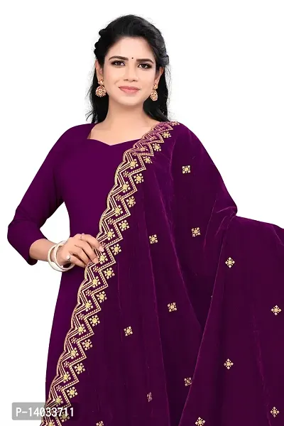 Wine Color Velvet Dupatta-thumb0