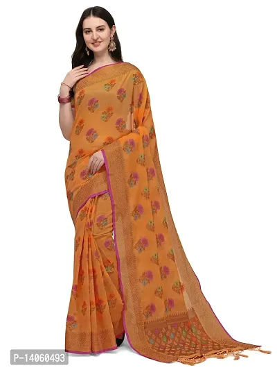 Party Wear Orange Colour Woven Silk Embelished Work Festival Saree-thumb0