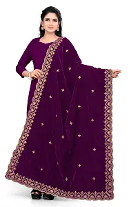 Wine Color Velvet Dupatta-thumb1