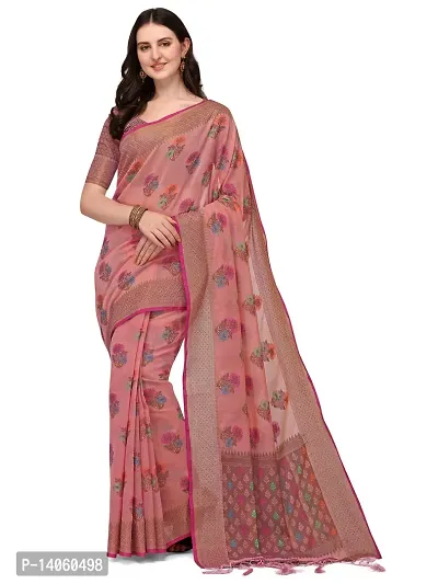Party Wear Pink Colour Woven Silk Embelished Work Festival Saree-thumb0