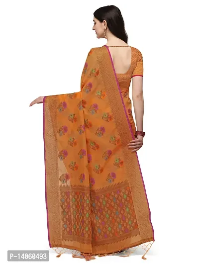 Party Wear Orange Colour Woven Silk Embelished Work Festival Saree-thumb3