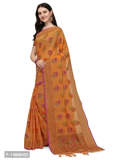 Party Wear Orange Colour Woven Silk Embelished Work Festival Saree-thumb2