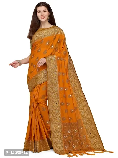 Saffron Yellow Woven Banarasi Designer Silk Saree With Embroidered Blo –  MySilkLove