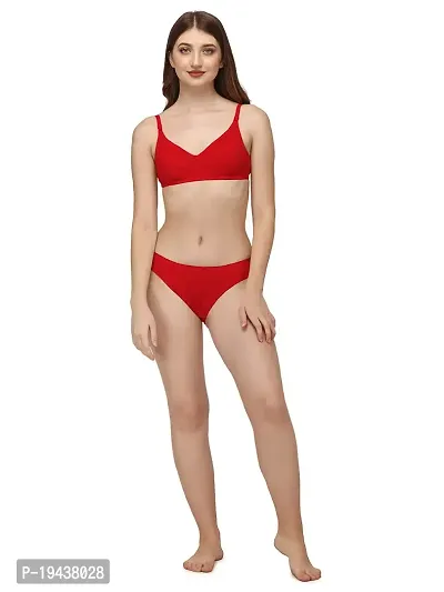 Snallparts Bra and Panty Set Plain Cotton for Women and Girls Lingerie Set for Comfortable Fit (36, red)