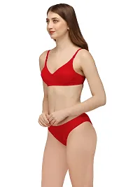 Snallparts Bra and Panty Set Plain Cotton for Women and Girls Lingerie Set for Comfortable Fit (36, red)-thumb1