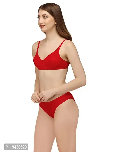 Snallparts Bra and Panty Set Plain Cotton for Women and Girls Lingerie Set for Comfortable Fit (36, red)-thumb2