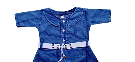 S R Fashion Girls Denim Fabric Flared Design A-Line Half-Sleeve Midi-Kid Knee Length Frock (7-8 Years)-thumb2