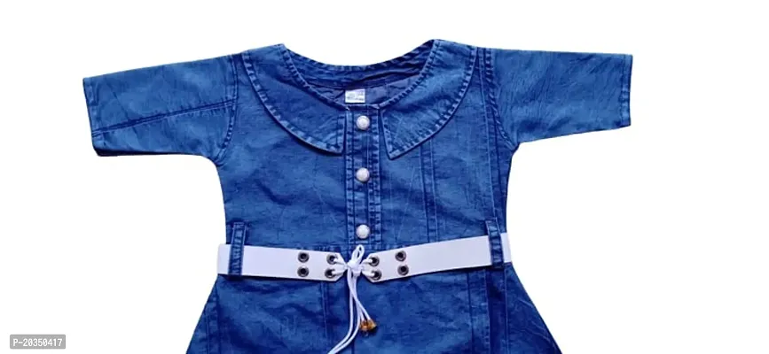 S R Fashion Girls Denim Fabric Flared Design A-Line Half-Sleeve Midi-Kid Knee Length Frock (7-8 Years)-thumb3