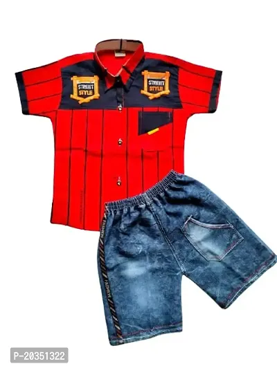 S R Fashion Boys Cotton Stylish Shirt Pant Set (3 Years-4 Years, Red)