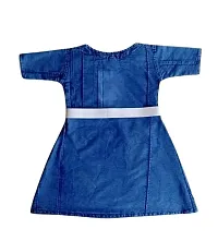 S R Fashion Girls Denim Fabric Flared Design A-Line Half-Sleeve Midi-Kid Knee Length Frock (7-8 Years)-thumb1