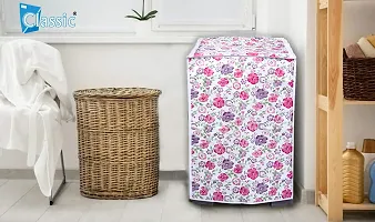 Classic? Top Load Washing Machine Cover Suitable for Samsung Back Panel 6.2 Kg, 6.5 Kg, 7.0 Kg, 7.2 Kg, 7.5 Kg (55cms X 55cms X 92cms) White & Pink Flower-thumb2