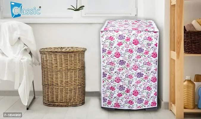 Classic? Top Load Washing Machine Cover Suitable for Samsung Back Panel 6.2 Kg, 6.5 Kg, 7.0 Kg, 7.2 Kg, 7.5 Kg (55cms X 55cms X 92cms) White & Pink Flower-thumb3