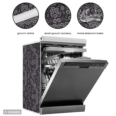 Classic Dishwasher Cover Suitable for LG of 12, 13, 14, 15 Place Setting (63X63X81CMS, Black Flower)-thumb2