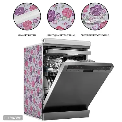 Classic Dishwasher Cover Suitable for Onida of 12, 13, 14, 15 Place Setting (63X63X81CMS, White  Pink Flower)-thumb2