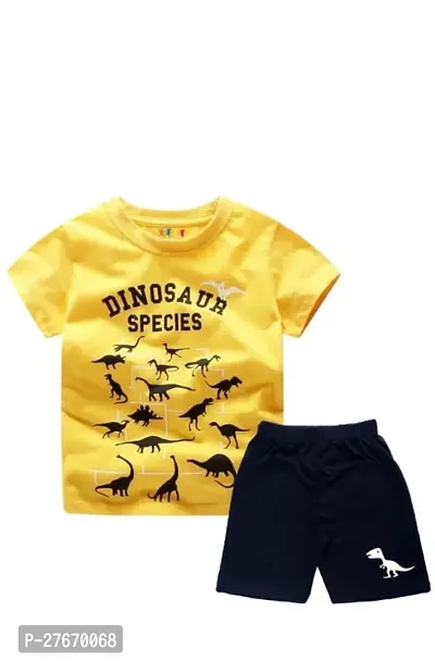 Fabulous Yellow Cotton Blend Printed T-Shirts with Shorts For Boys-thumb0