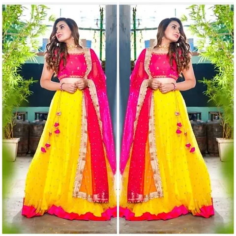 Stylish Net Semi Stitched Lehenga Choli with Dupatta Set