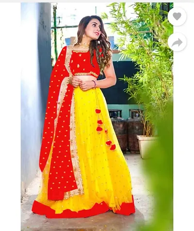 Attractive Net Embroidered Lehenga Choli With Dupatta Set For Women