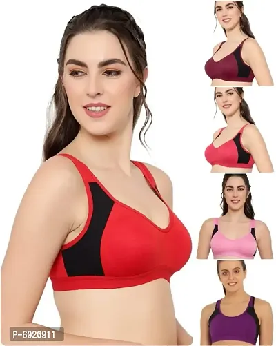 Pack of 5 Double Fabric Moulded Cup Sports Fancy Bra-thumb0