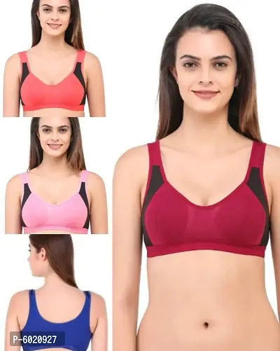Pack of 4 Double Fabric Moulded Cup Sports Fancy Bra