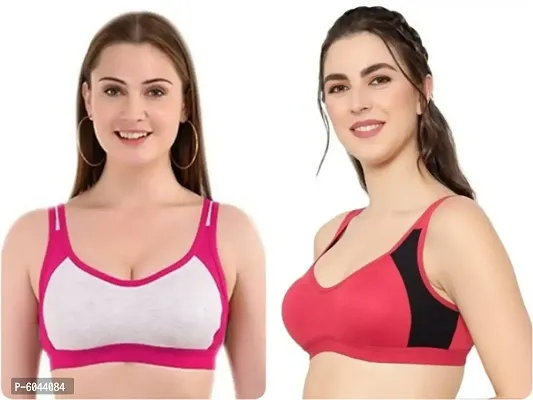 Combo of 2 Molded Cup Sports Bra in Multi Design Assorted colors-thumb0