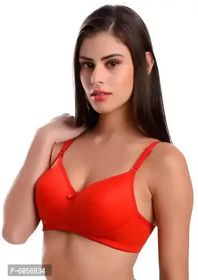 Red Cotton Blend Solid Bras For Women