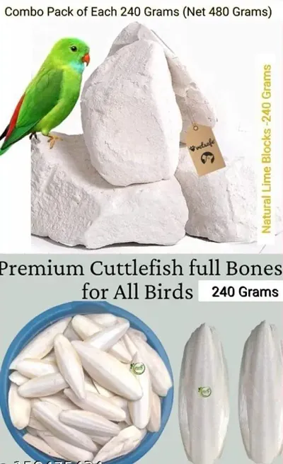 Pack of 480 Grams Of Natural Lime Blocks and Cuttlefish Bone for Pet Birds
